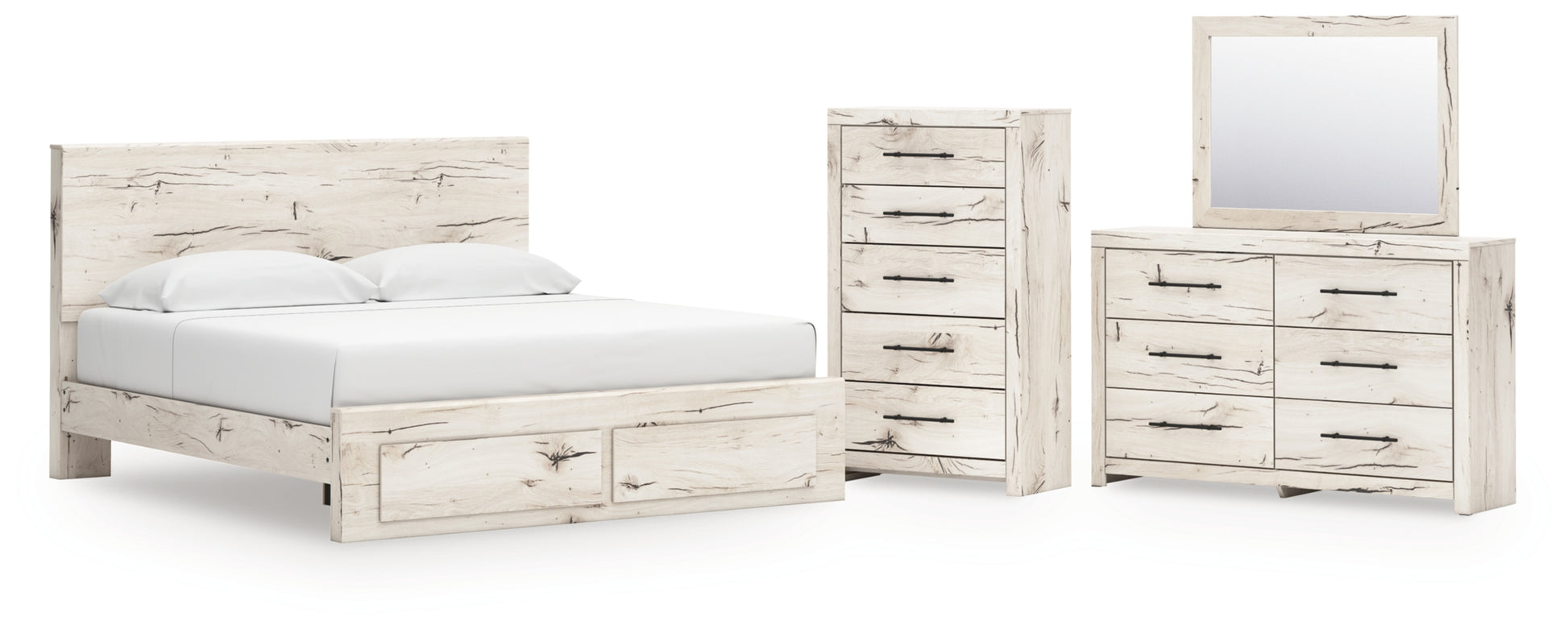 Lawroy King Panel Storage Bed, Dresser, Mirror and Chest