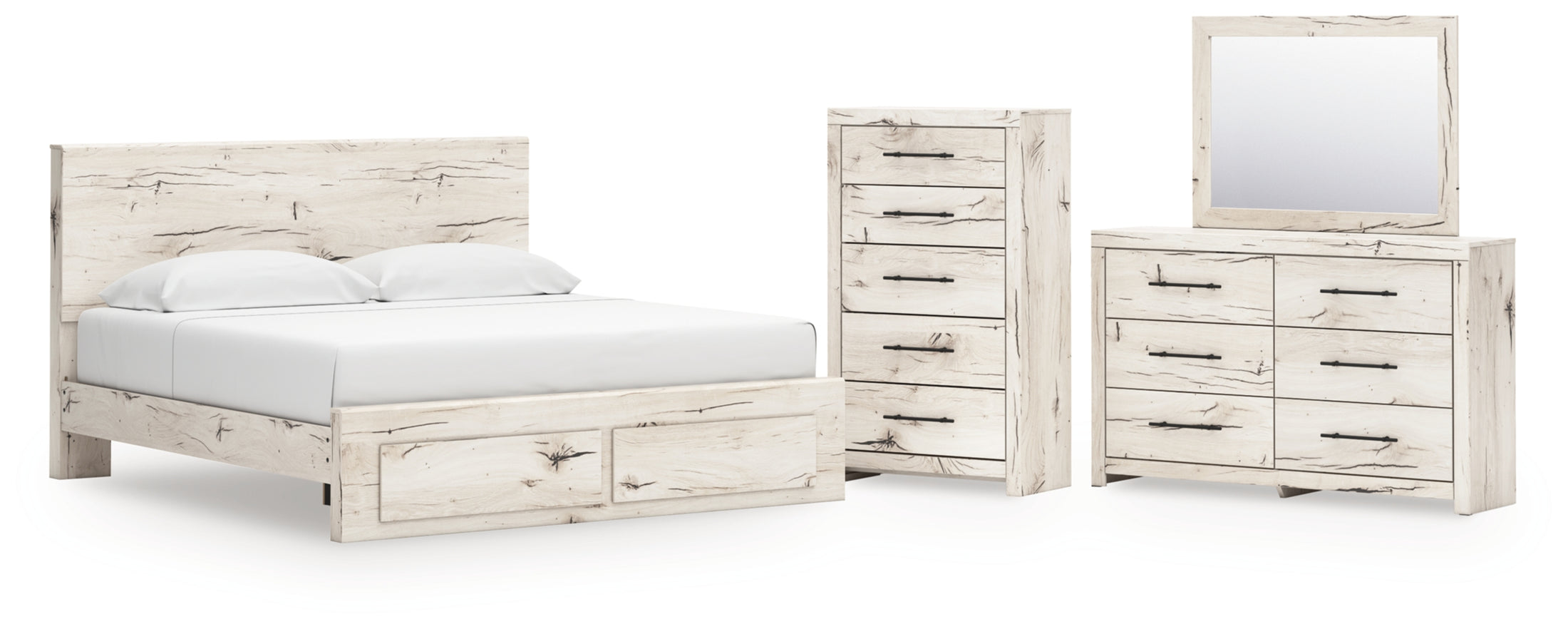 Lawroy King Panel Storage Bed, Dresser, Mirror and Chest