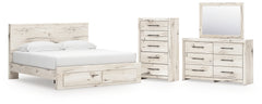 Lawroy King Panel Storage Bed, Dresser, Mirror and Chest
