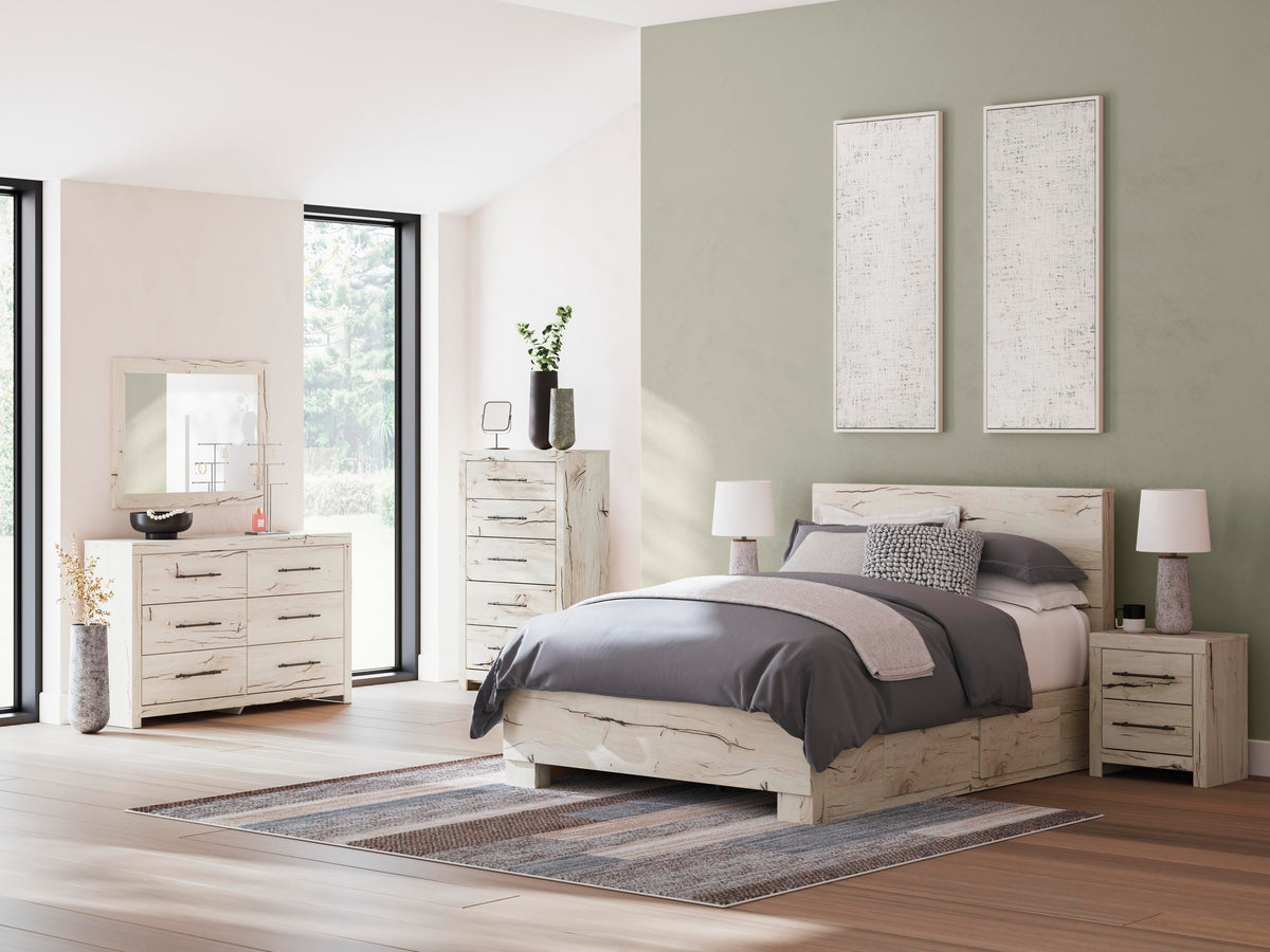 Lawroy Queen Panel Bed with Storage, Dresser and Mirror