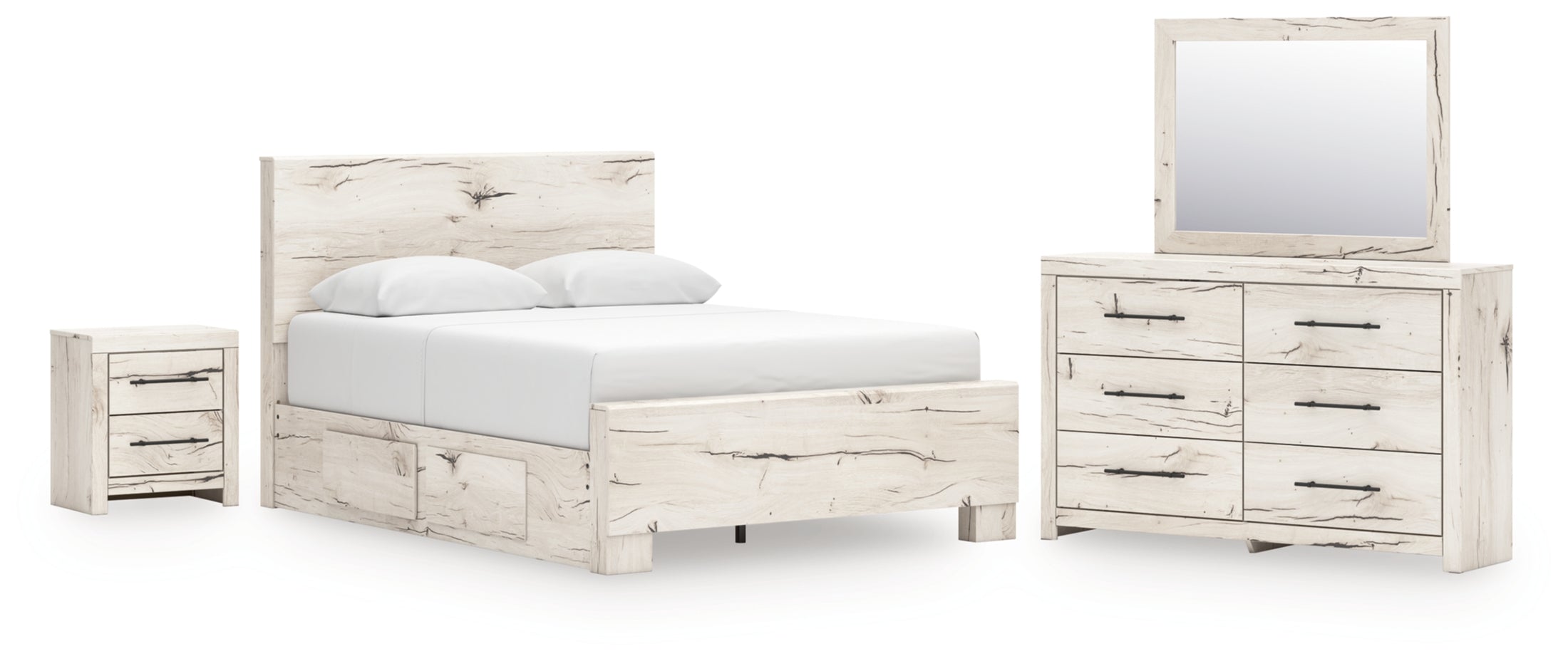 Lawroy Queen Panel Bed with Storage, Dresser, Mirror and Nightstand