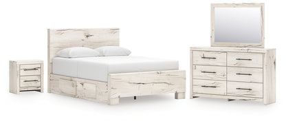 Lawroy Queen Panel Bed with Storage, Dresser, Mirror and Nightstand