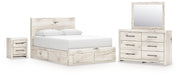 Lawroy Queen Panel Storage Bed, Dresser, Mirror and Nightstand