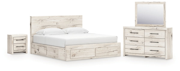 Lawroy King Panel Storage Bed, Dresser, Mirror and Nightstand
