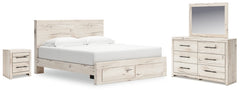 Lawroy King Panel Storage Bed, Dresser, Mirror and Nightstand