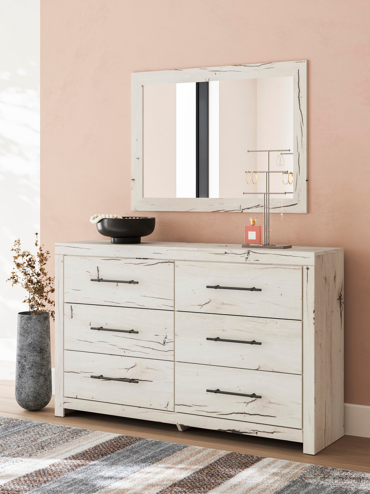 Lawroy Queen Panel Bed with Storage, Dresser and Mirror