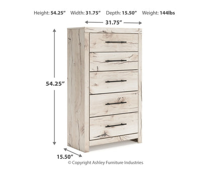 Lawroy King Panel Bed with Storage, Dresser, Mirror and Chest