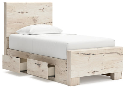 Lawroy Twin Panel Bed with Storage, Dresser and Mirror