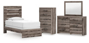 Graystorm Twin Panel Bed, Dresser, Mirror and Chest