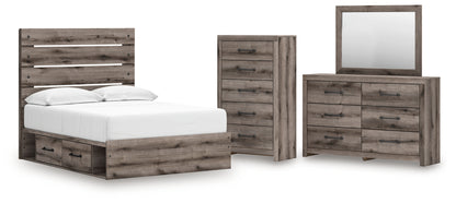 Graystorm Full Panel Storage Bed, Dresser, Mirror and Chest