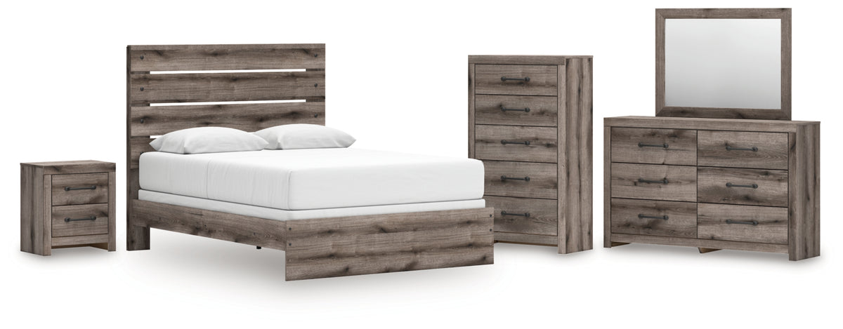 Graystorm Queen Panel Bed, Dresser, Mirror, Chest and Nightstand