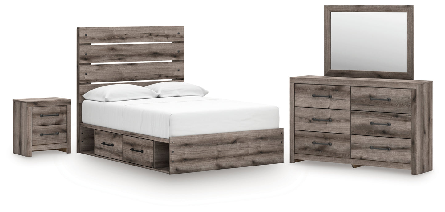 Graystorm Full Panel Storage Bed, Dresser, Mirror and Nightstand