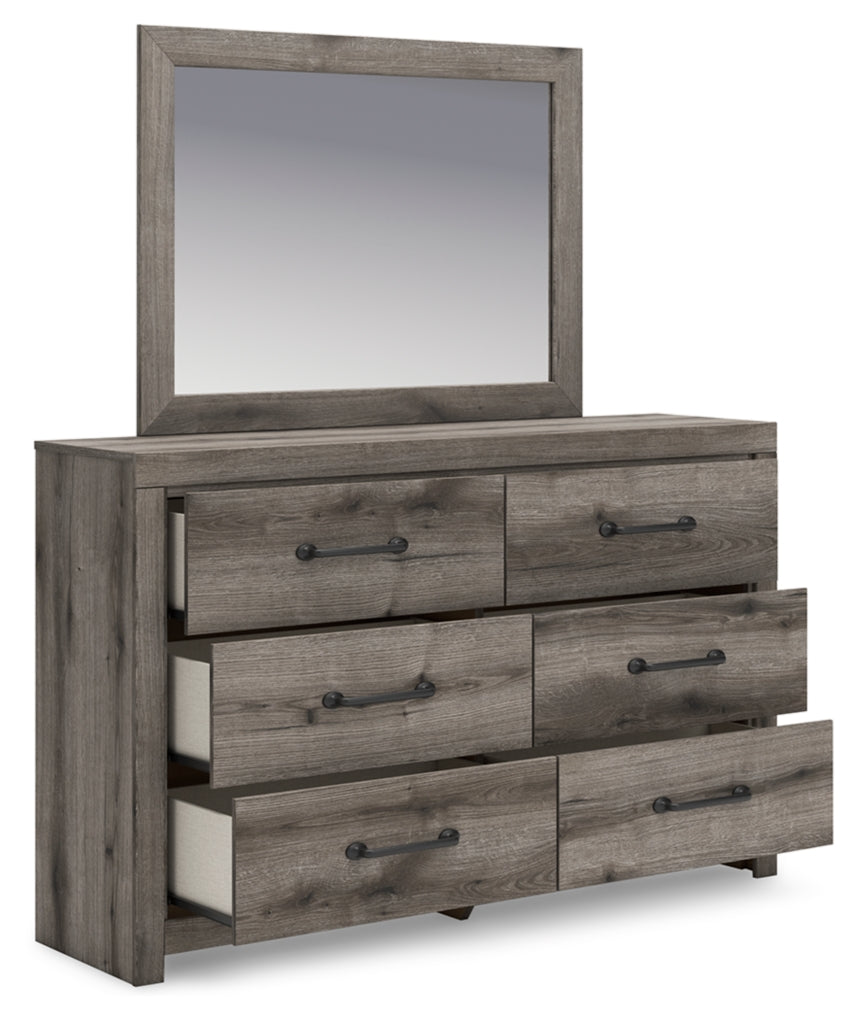 Graystorm Twin Panel Bed with Storage, Dresser and Mirror
