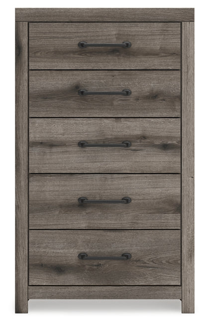 Graystorm Queen Panel Bed, Dresser, Mirror and Chest