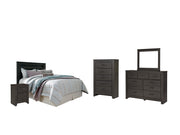 Brinxton King/California King Panel Headboard Bed with Mirrored Dresser, Chest and Nightstand