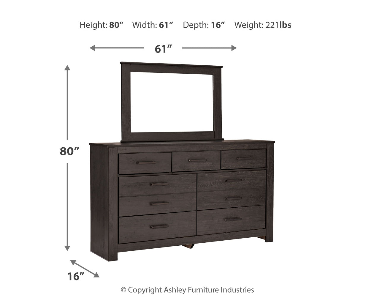Brinxton Queen/Full Panel Headboard Bed with Mirrored Dresser and Chest