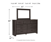 Brinxton Queen/Full Panel Headboard Bed with Mirrored Dresser and Chest