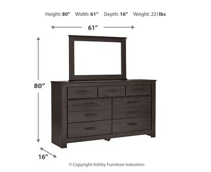 Brinxton Queen/Full Panel Headboard Bed with Mirrored Dresser and Chest