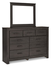 Brinxton King/California King Panel Headboard Bed with Mirrored Dresser and Chest