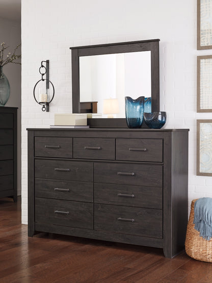 Brinxton Queen/Full Panel Headboard Bed with Mirrored Dresser and Chest