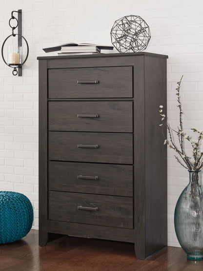 Brinxton Queen/Full Panel Headboard Bed with Mirrored Dresser and Chest