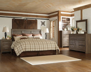 Juararo King/California King Panel Headboard Bed with Mirrored Dresser and Chest