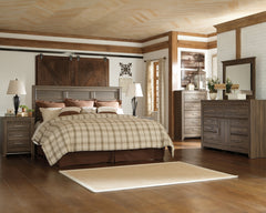 Juararo King/California King Panel Headboard Bed with Mirrored Dresser and Chest