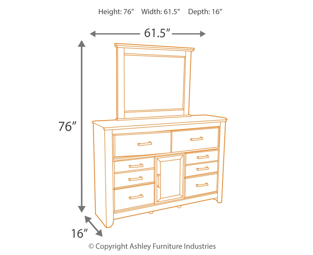 Juararo King/California King Panel Headboard Bed with Mirrored Dresser and Chest