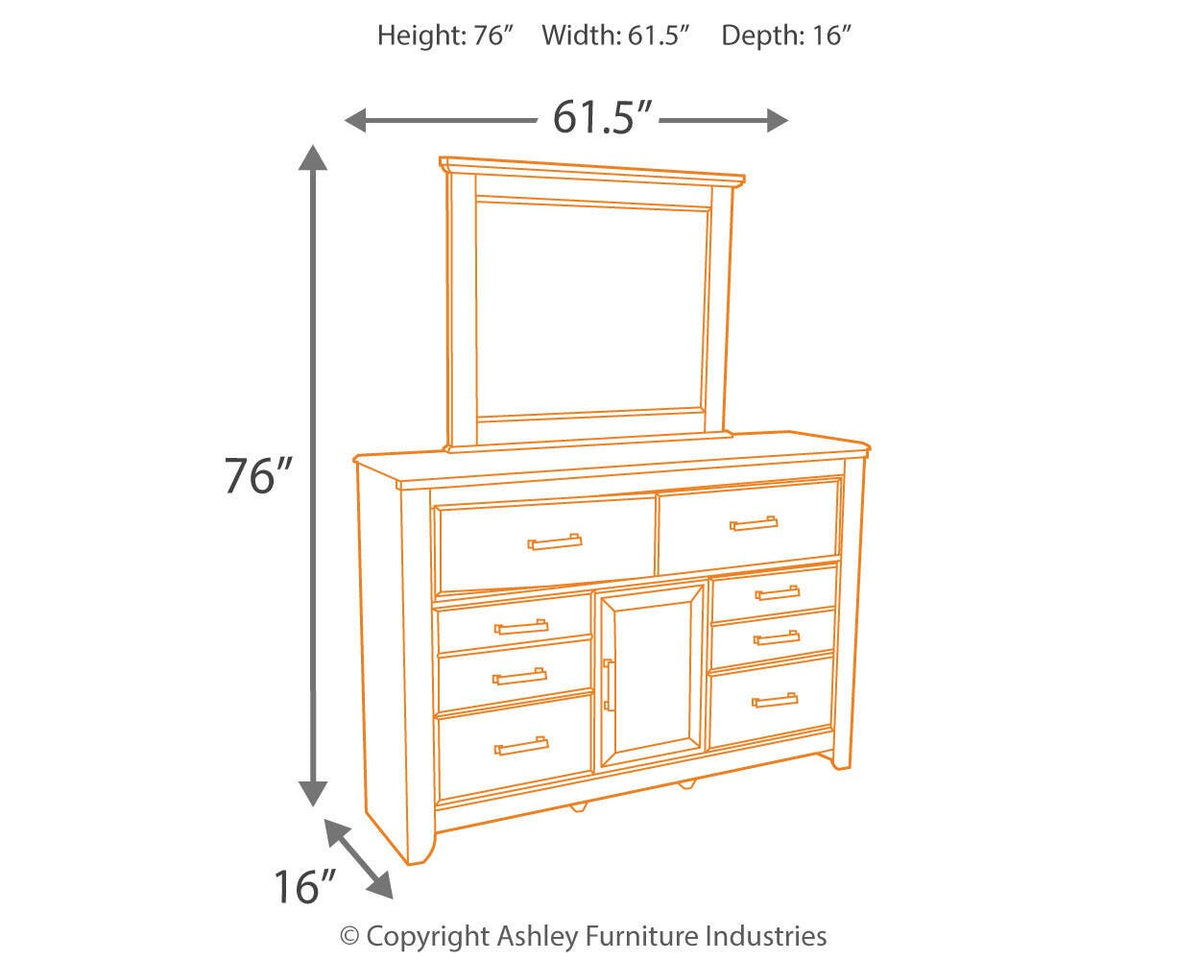 Juararo Queen Poster Bed with Mirrored Dresser