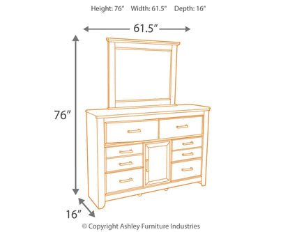 Juararo Queen Poster Bed with Mirrored Dresser