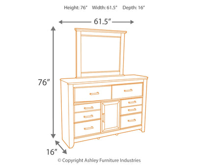 Juararo Queen Panel Bed with Mirrored Dresser