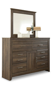 Juararo King Poster Bed with Mirrored Dresser and Nightstand