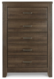 Juararo Queen Panel Headboard Bed with Mirrored Dresser and Chest