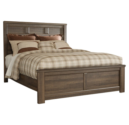 Juararo California King Panel Bed with Mirrored Dresser, Chest and Nightstand