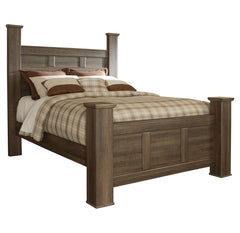 Juararo Queen Poster Bed with Mirrored Dresser and Chest