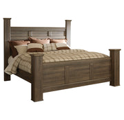 Juararo California King Poster Bed with Mirrored Dresser, Chest and Nightstand