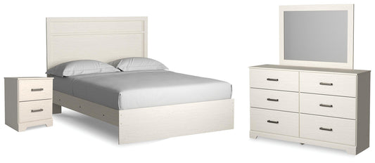 Stelsie Queen Panel Bed with Mirrored Dresser and Nightstand