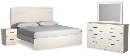 Stelsie King Panel Bed with Mirrored Dresser and Nightstand