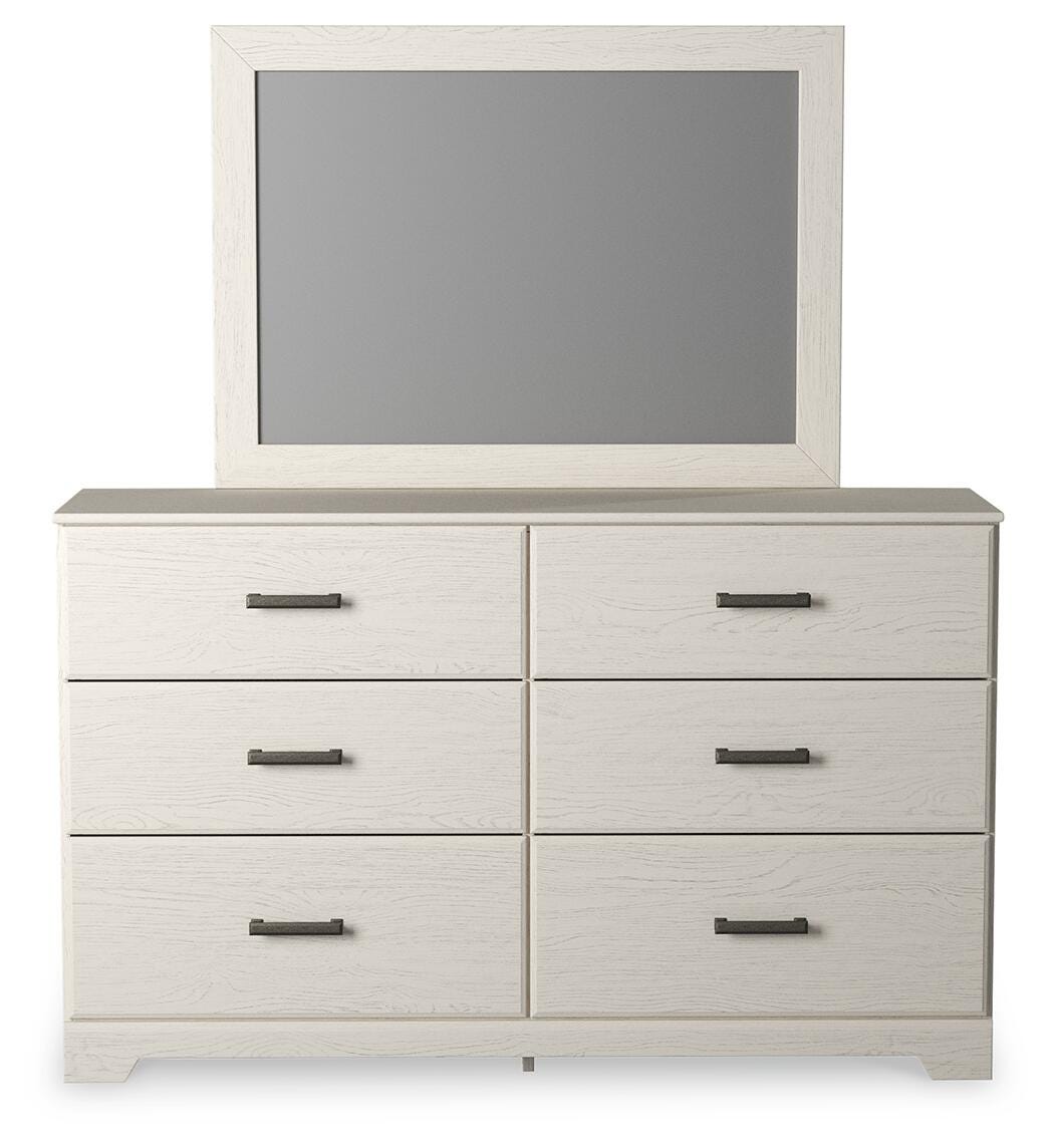 Stelsie Queen Panel Bed with Mirrored Dresser and Nightstand