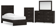 Belachime Twin Panel Bed with Mirrored Dresser and Chest