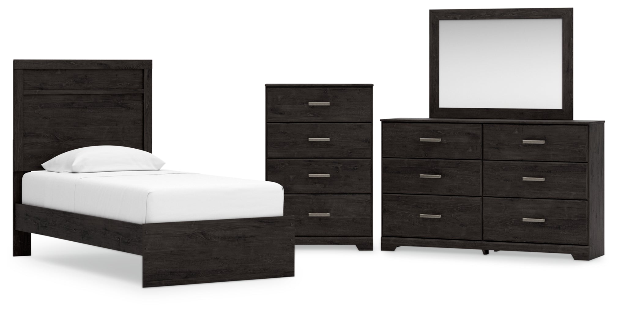 Belachime Twin Panel Bed with Mirrored Dresser and Chest