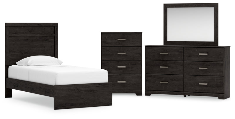 Belachime Twin Panel Bed with Mirrored Dresser and Chest