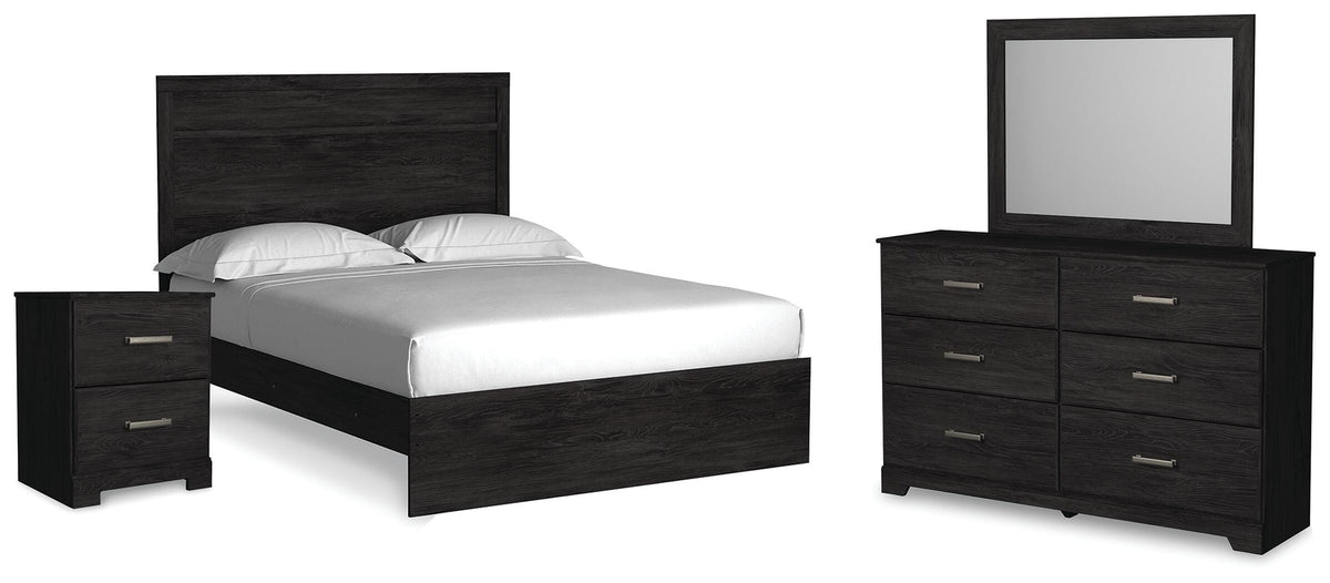 Belachime Queen Panel Bed with Mirrored Dresser and Nightstand