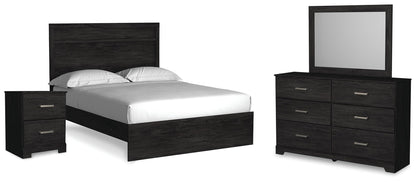 Belachime Queen Panel Bed with Mirrored Dresser and Nightstand