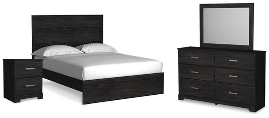Belachime Queen Panel Bed with Mirrored Dresser and Nightstand