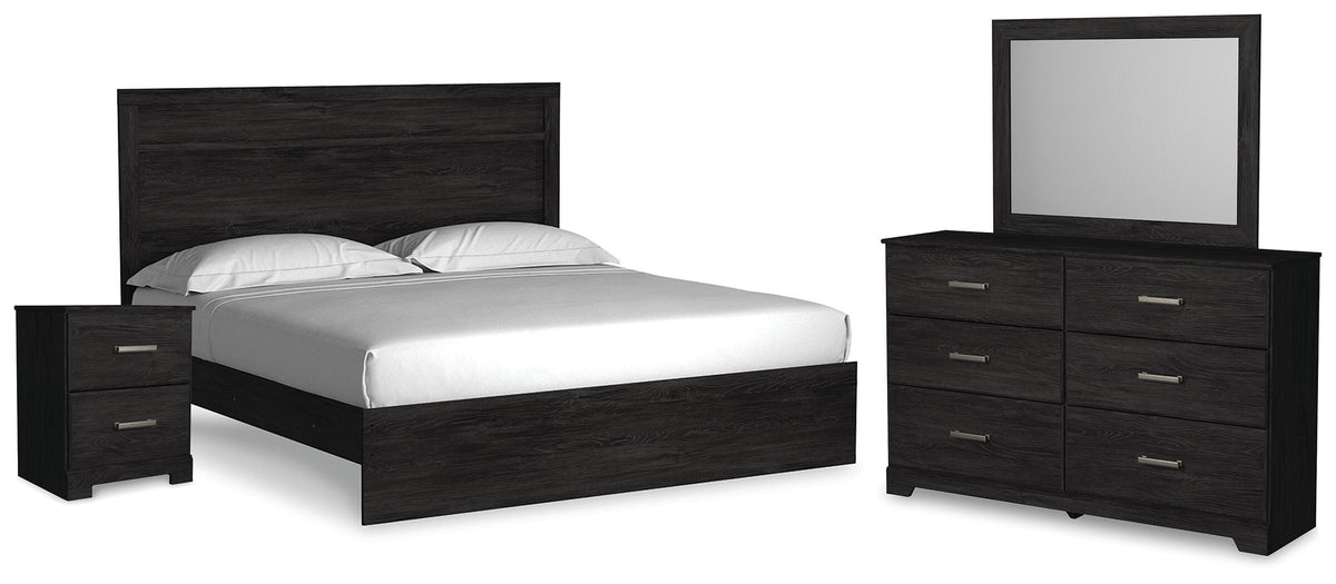 Belachime King Panel Bed with Mirrored Dresser and Nightstand