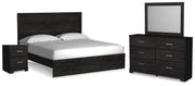 Belachime King Panel Bed with Mirrored Dresser and Nightstand