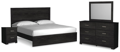 Belachime King Panel Bed with Mirrored Dresser and Nightstand