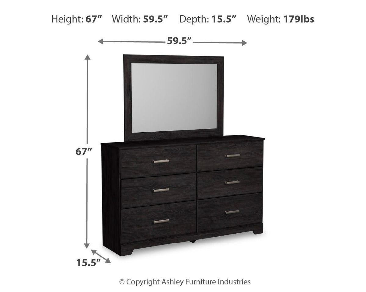 Belachime Full Panel Bed with Mirrored Dresser