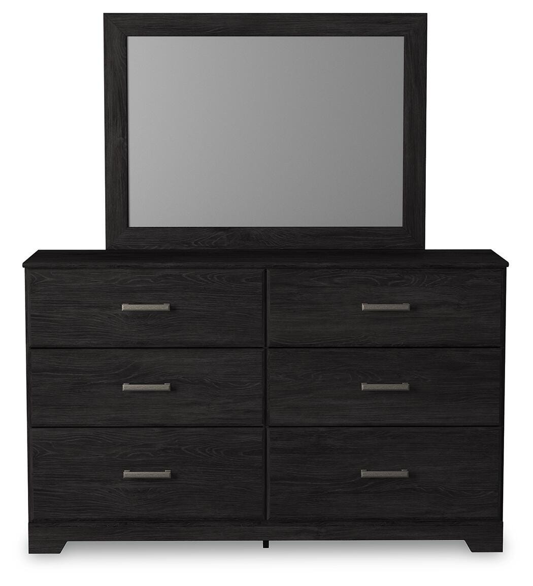 Belachime King Panel Bed with Mirrored Dresser and Nightstand